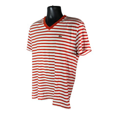 Collection of Lacoste Embroidered Logo Striped V Neck Tee in a gallery layout