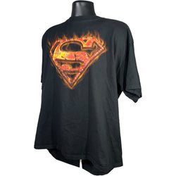 Collection of Vintage Superman Flaming S Logo Short Sleeve Tee in a gallery layout