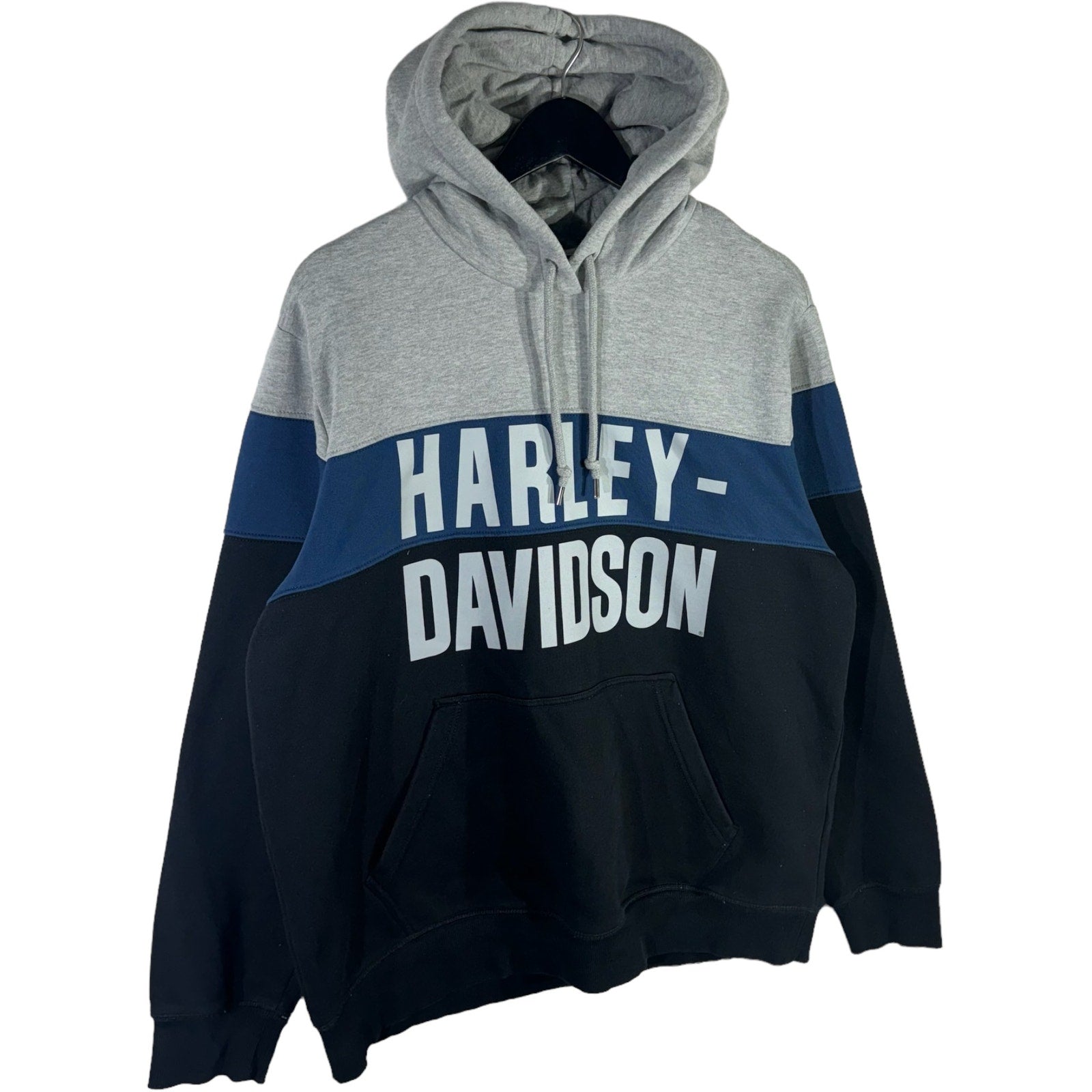 Collection of Harley Davidson Color Block Spellout Hoodie in a gallery layout