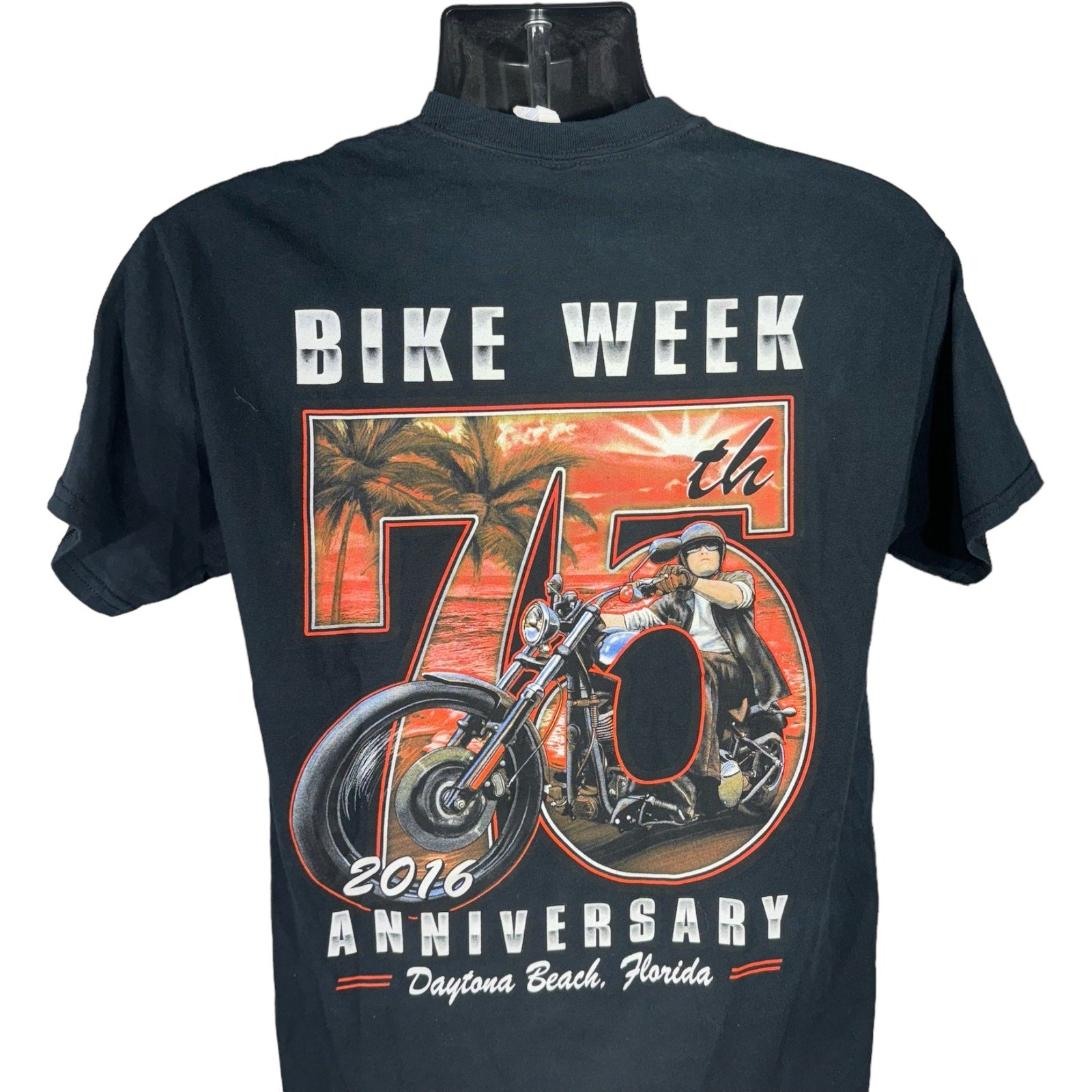 Collection of 75th Anniversary Daytona Beach, FL Bike Week Tee in a gallery layout