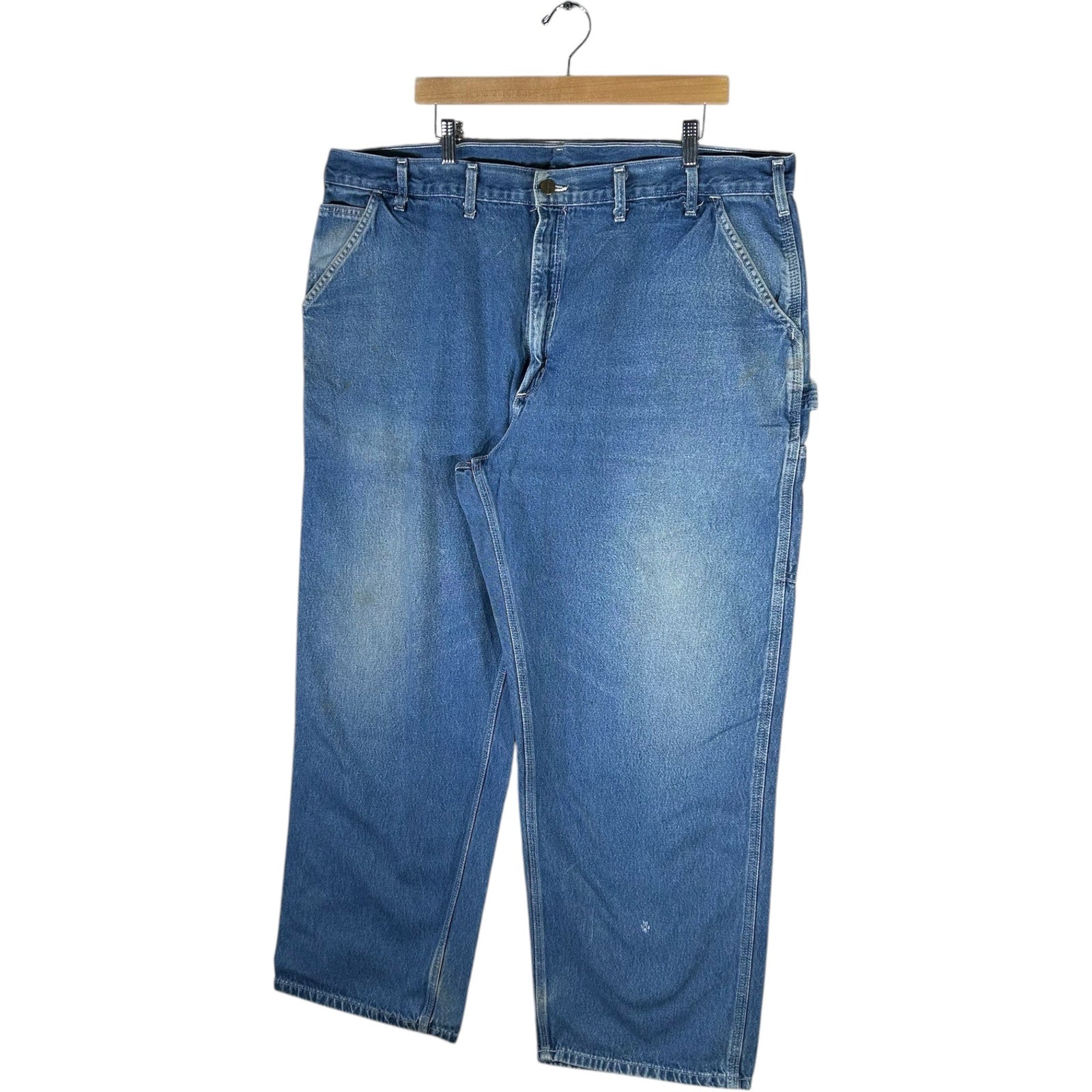 Collection of Carhartt Denim Straight Leg Carpenter Jeans 44x30 in a gallery layout