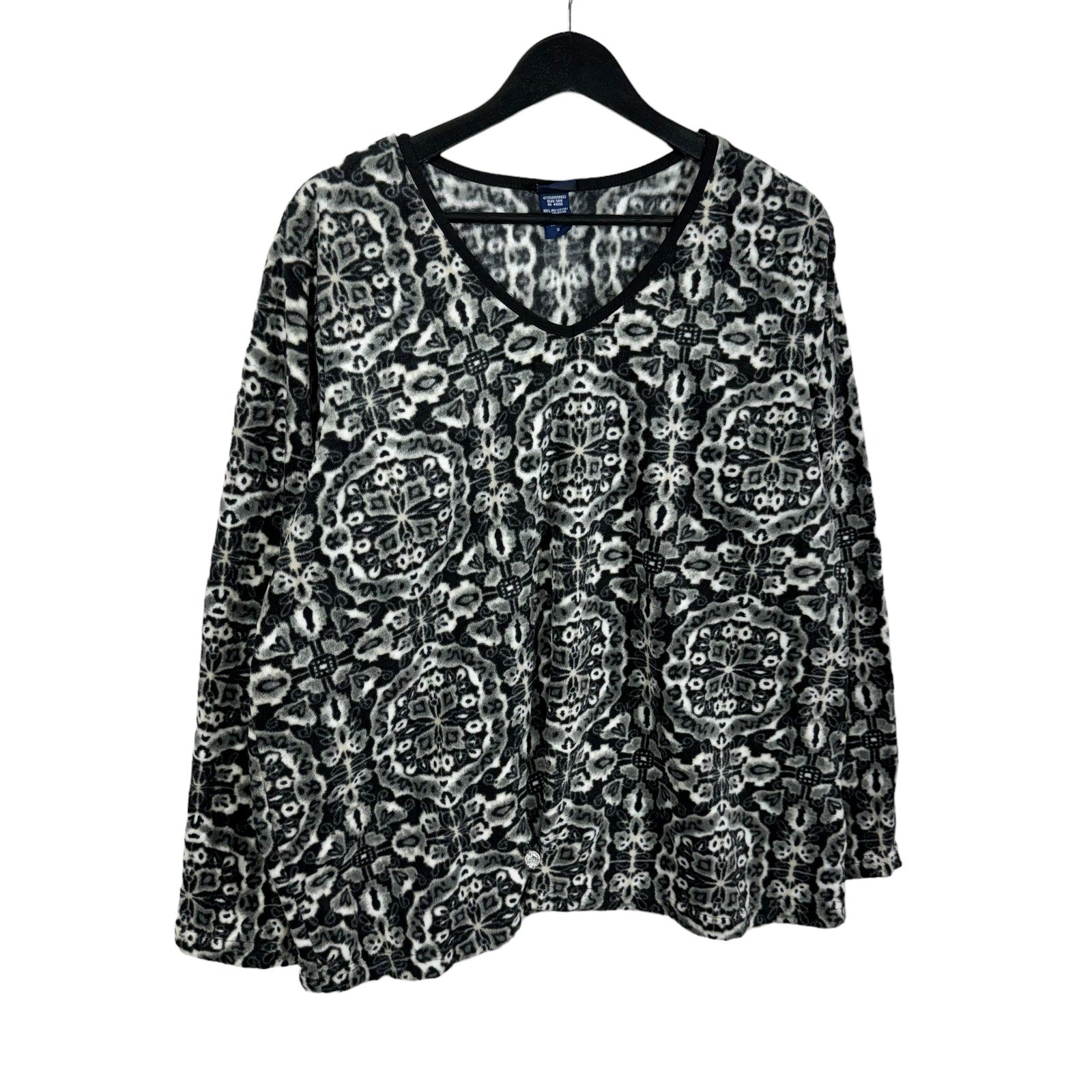 Collection of Womens Kaleidoscope Pattern V-Neck Fleece Sweater in a gallery layout