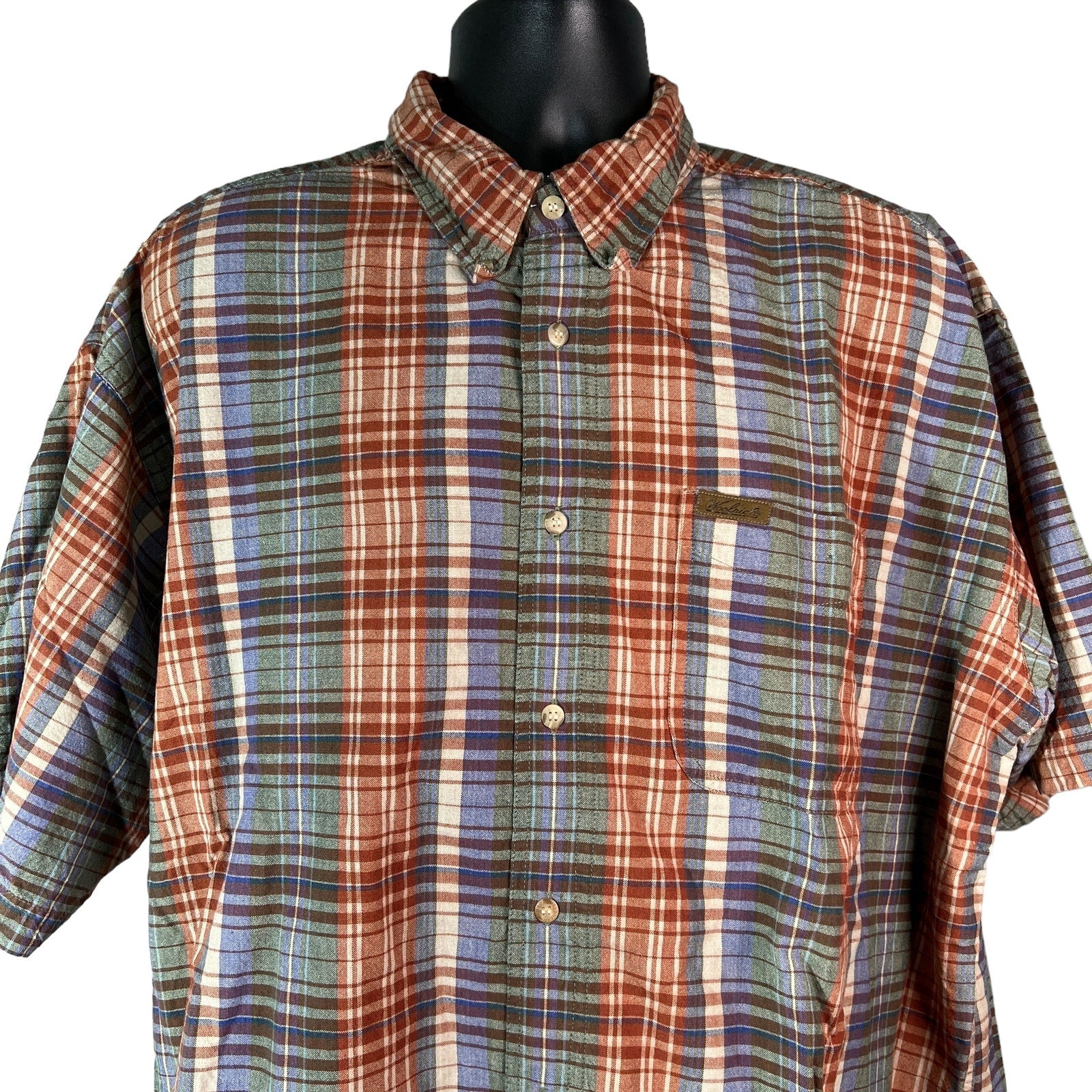 Collection of Woolrich Plaid Short Sleeve Button Down in a gallery layout