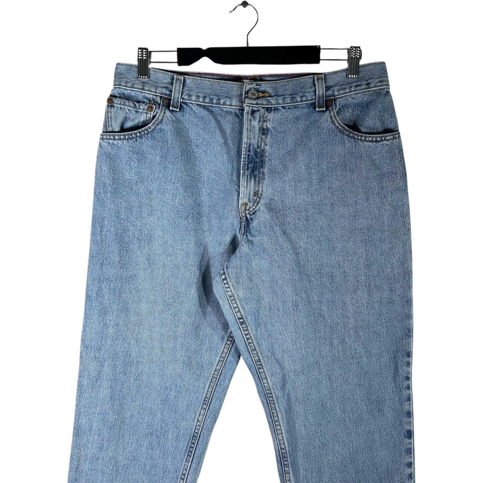 Collection of Levi's 505 Denim Wide Leg Jeans 34.5x28 in a gallery layout