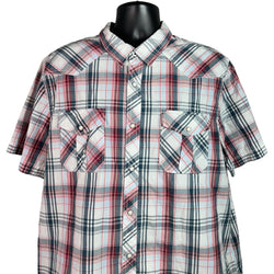 Collection of American Eagle Checkered Short Sleeve Button Up in a gallery layout