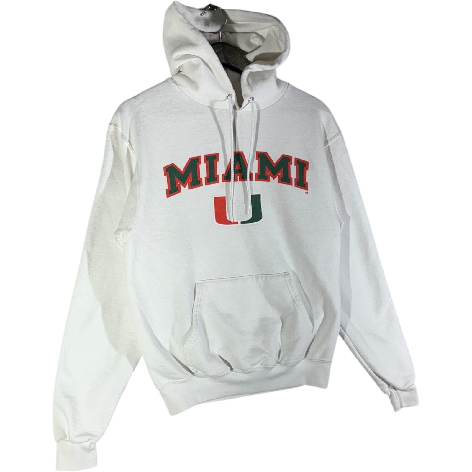 Collection of Champion University Of Miami Spellout Hoodie in a gallery layout
