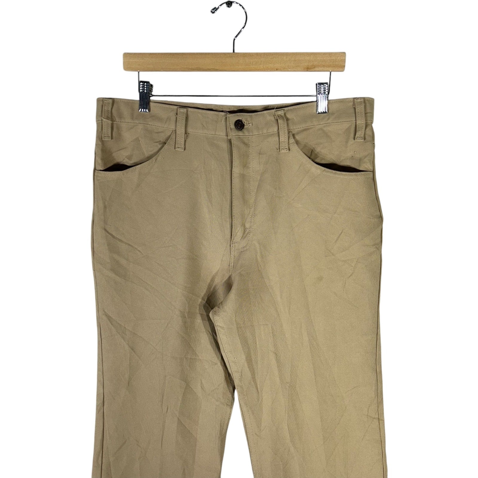Collection of Vintage Levi's 100% Dacron Polyester Straight Leg Pants 35x26 in a gallery layout