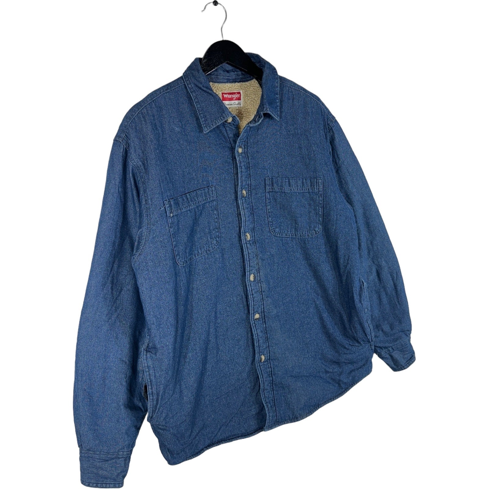 Collection of Wrangler Sherpa Lined Denim Button Up Jacket in a gallery layout