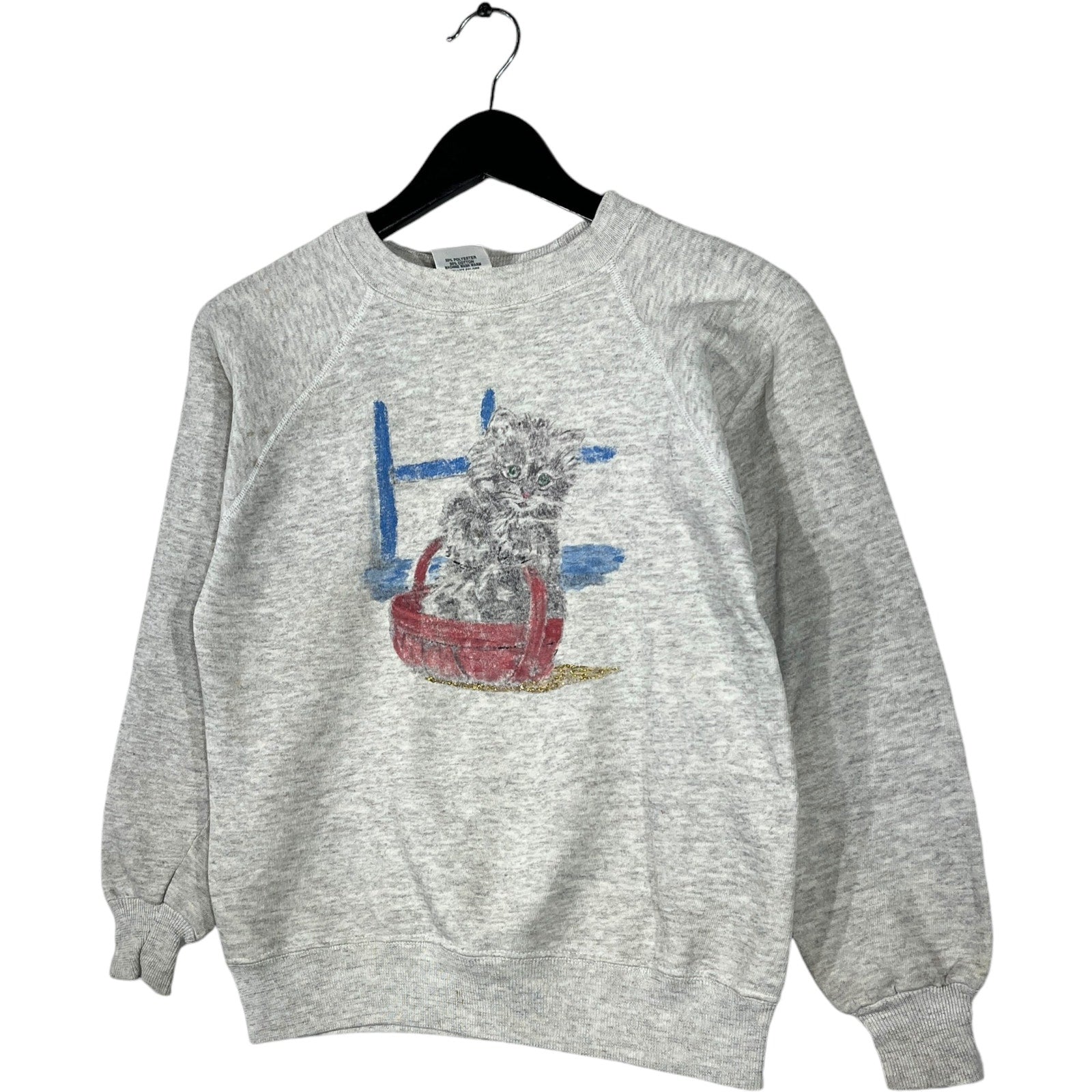 Collection of Women's Hanes Cat In a Basket Graphic Crewneck in a gallery layout