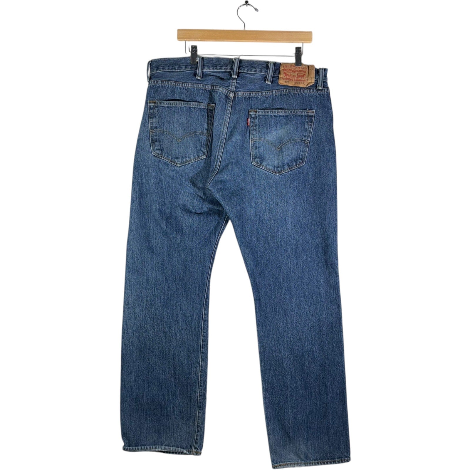 Collection of Levi's 501 5 Pocket Denim Straight Leg Jeans 38x32 in a gallery layout