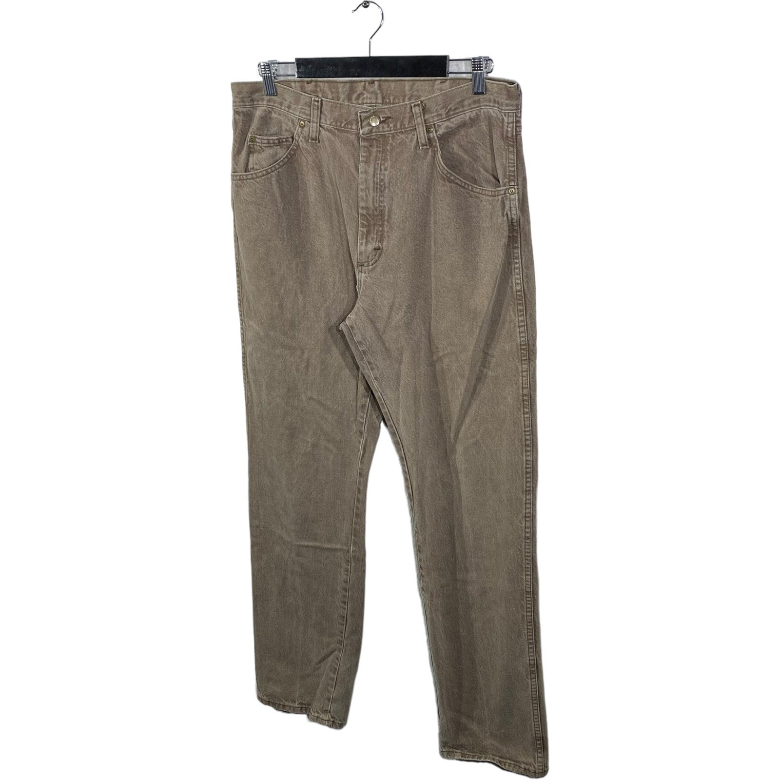 Collection of Wrangler Brown Denim Straight Leg Jeans 36x34 in a gallery layout