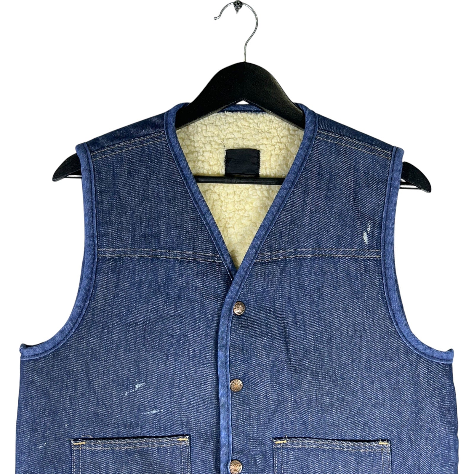 Collection of Denim Sherpa Lined Button Up Vest in a gallery layout