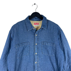 Collection of Wrangler Sherpa Lined Denim Button Up Jacket in a gallery layout