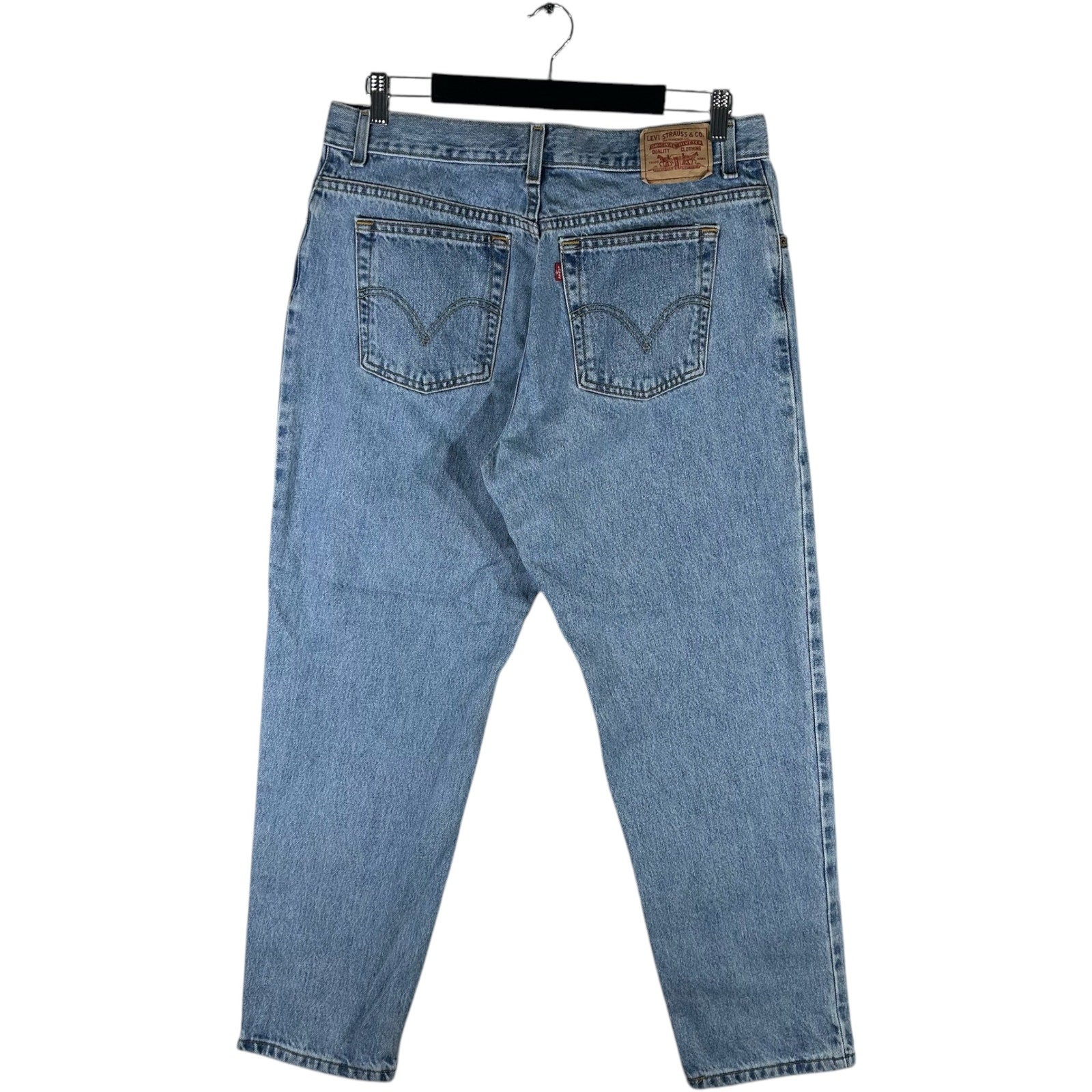 Collection of Levi's 505 Denim Wide Leg Jeans 34.5x28 in a gallery layout