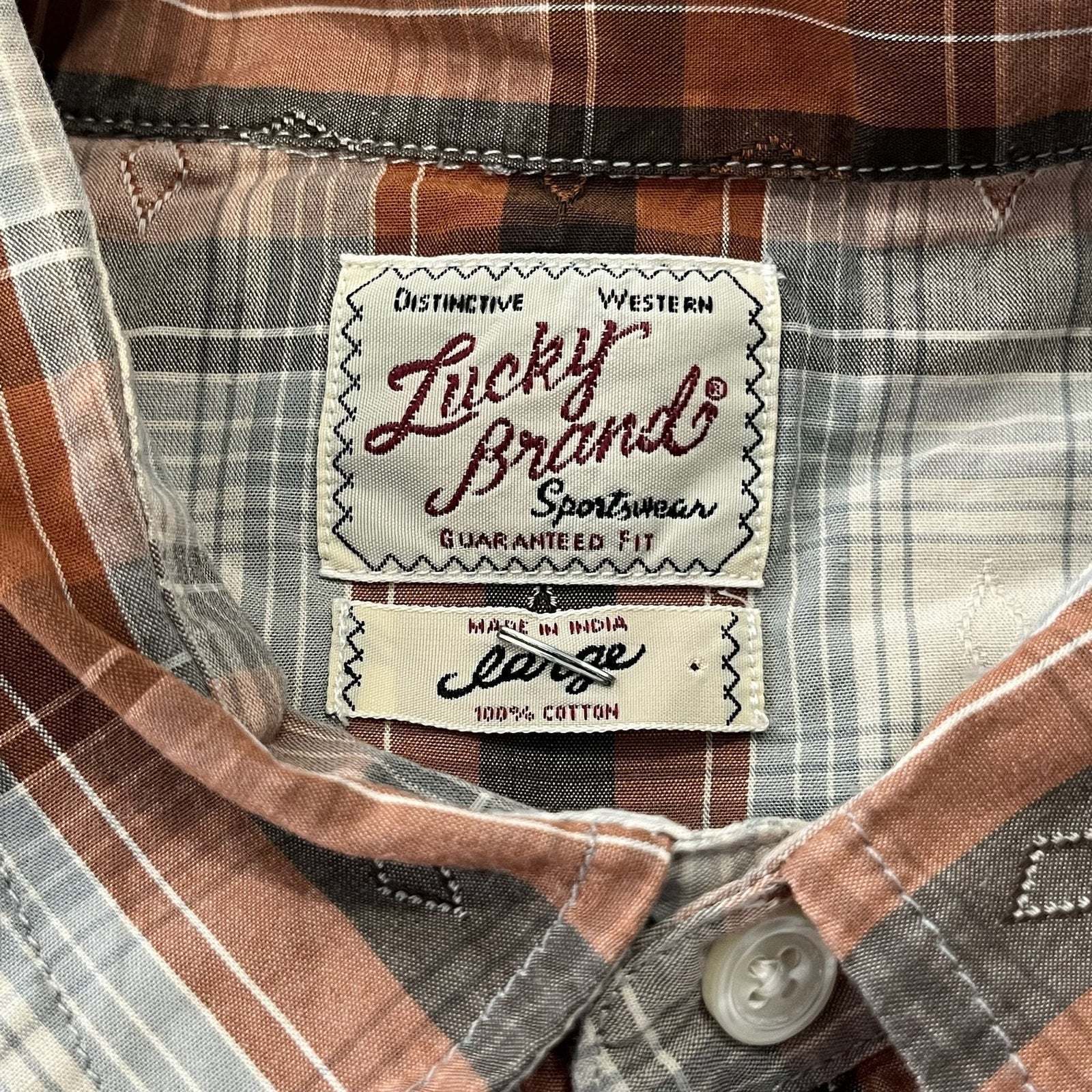 Collection of Lucky Brand Flannel Plaid Long Sleeve Button Down in a gallery layout