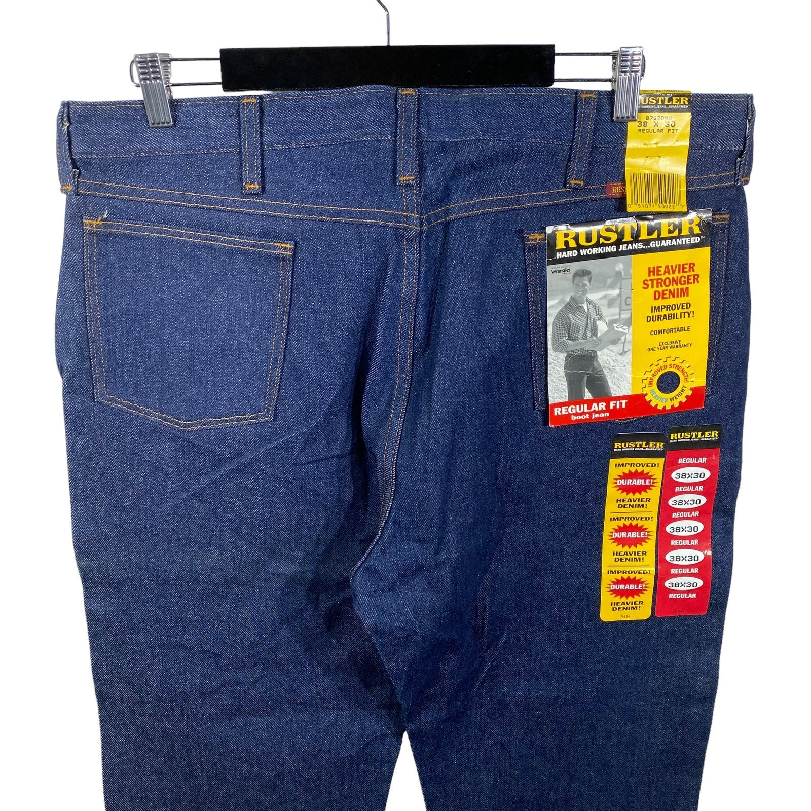 Collection of NWT Rustler Straight Leg Denim Jeans 38 x 30 in a gallery layout