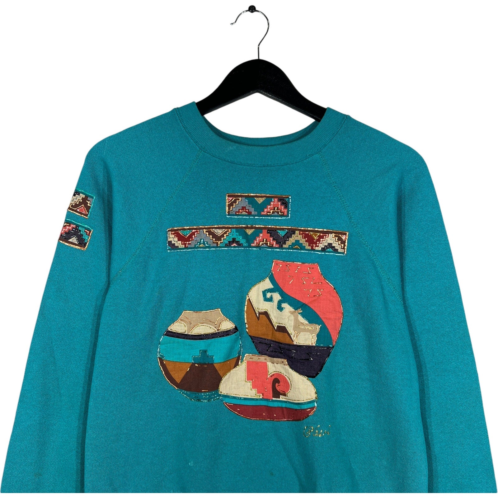 Collection of Vintage Embroidered Pottery Crewneck in a gallery layout