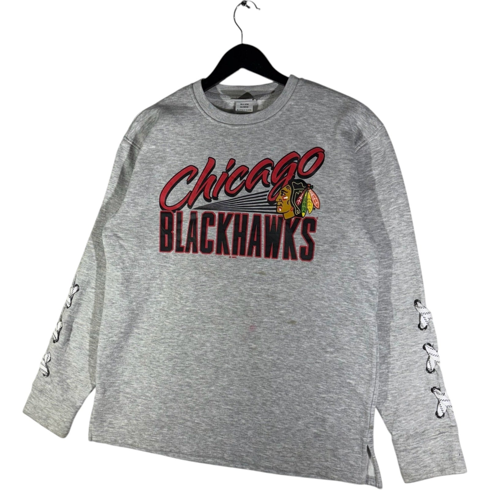 Collection of Women's Chicago Blackhawks Arm Laces Crewneck in a gallery layout