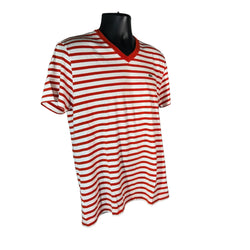 Collection of Lacoste Embroidered Logo Striped V Neck Tee in a gallery layout