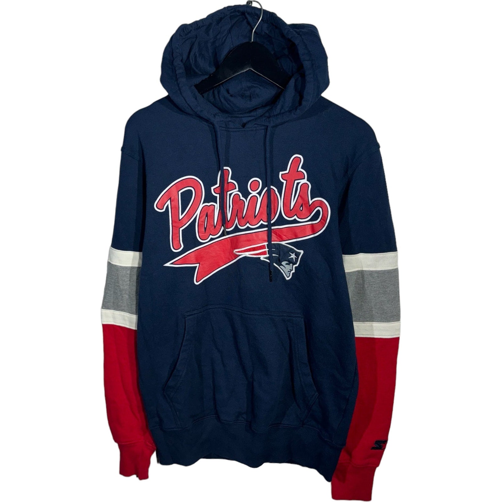 Collection of Starter NFL New England Patriots Spellout Hoodie in a gallery layout