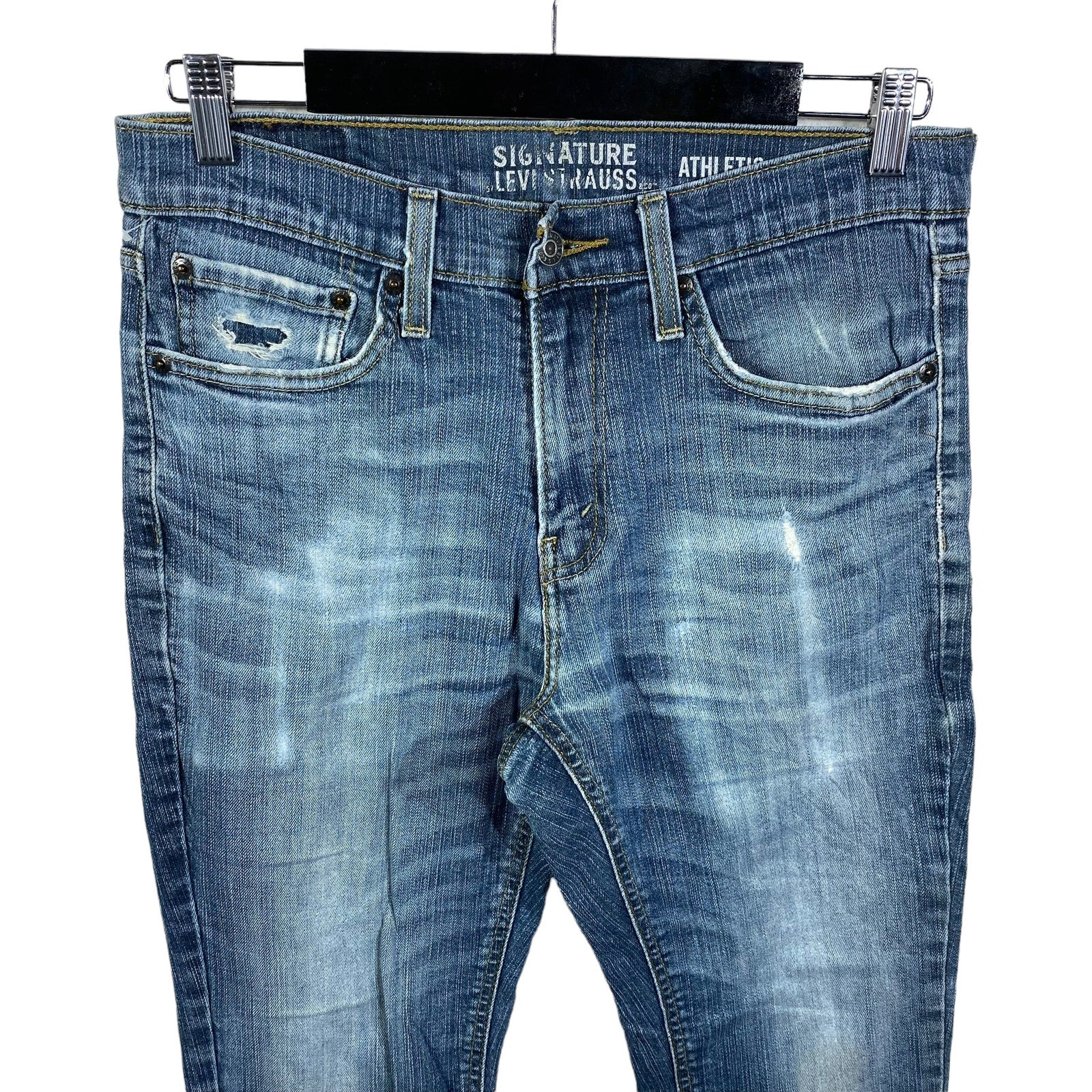 Collection of Levis Athletic Denim Straight Leg Jeans 31x27 in a gallery layout