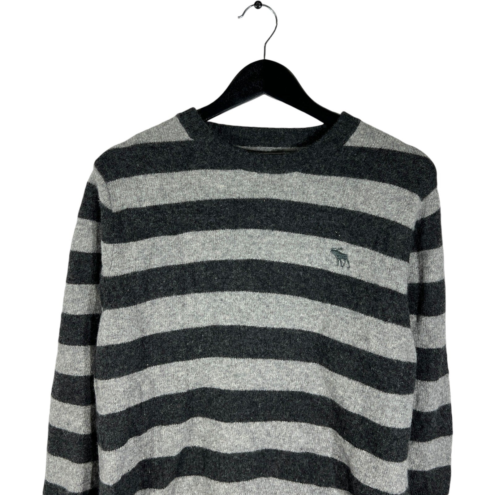 Collection of Abercrombie & Fitch Striped Mini Logo Crewneck in a gallery layout