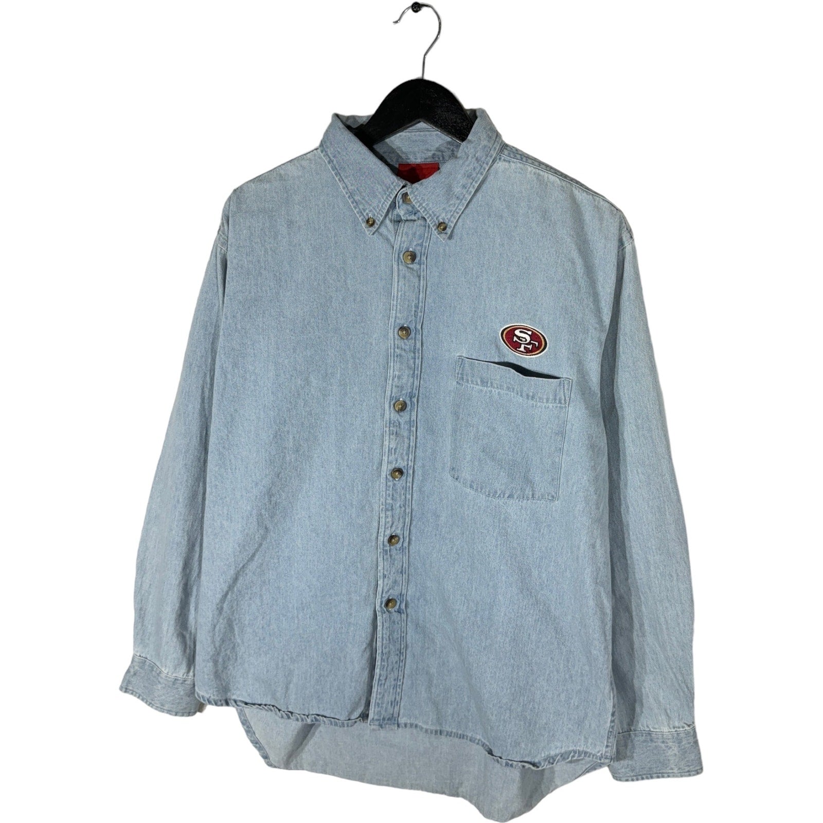 Collection of Vintage Reebok NFL SF 49er's Denim Long Sleeve Button Up in a gallery layout