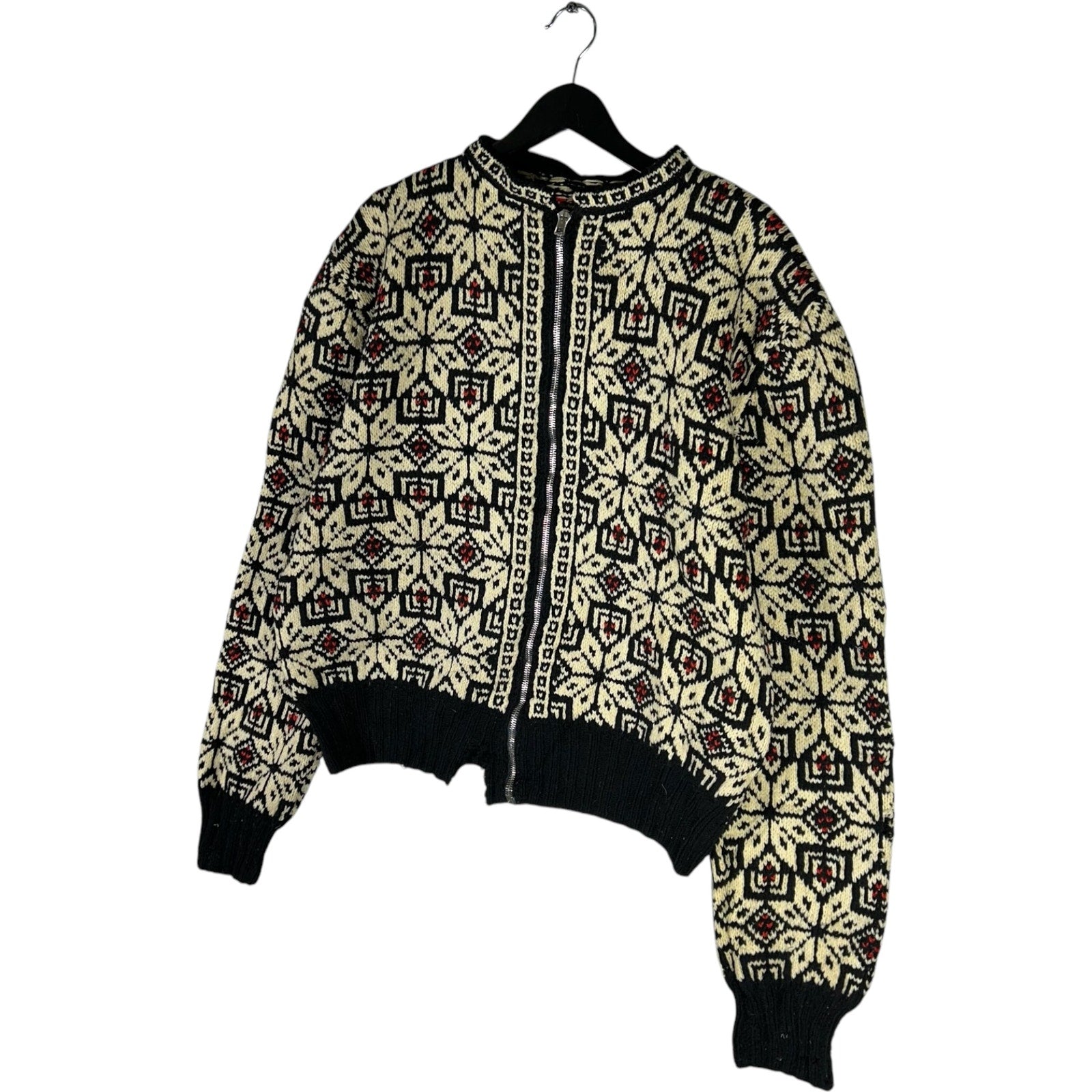 Collection of Vintage Full Zip-Up Snow Flake Christmas Knitted Sweater in a gallery layout