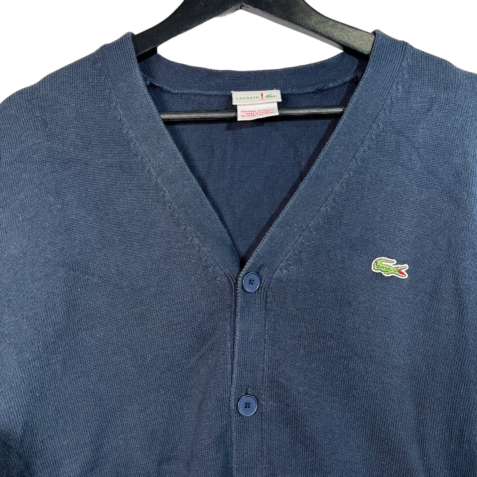 Collection of Lacoste V-Neck Button Up Cardigan Sweater in a gallery layout