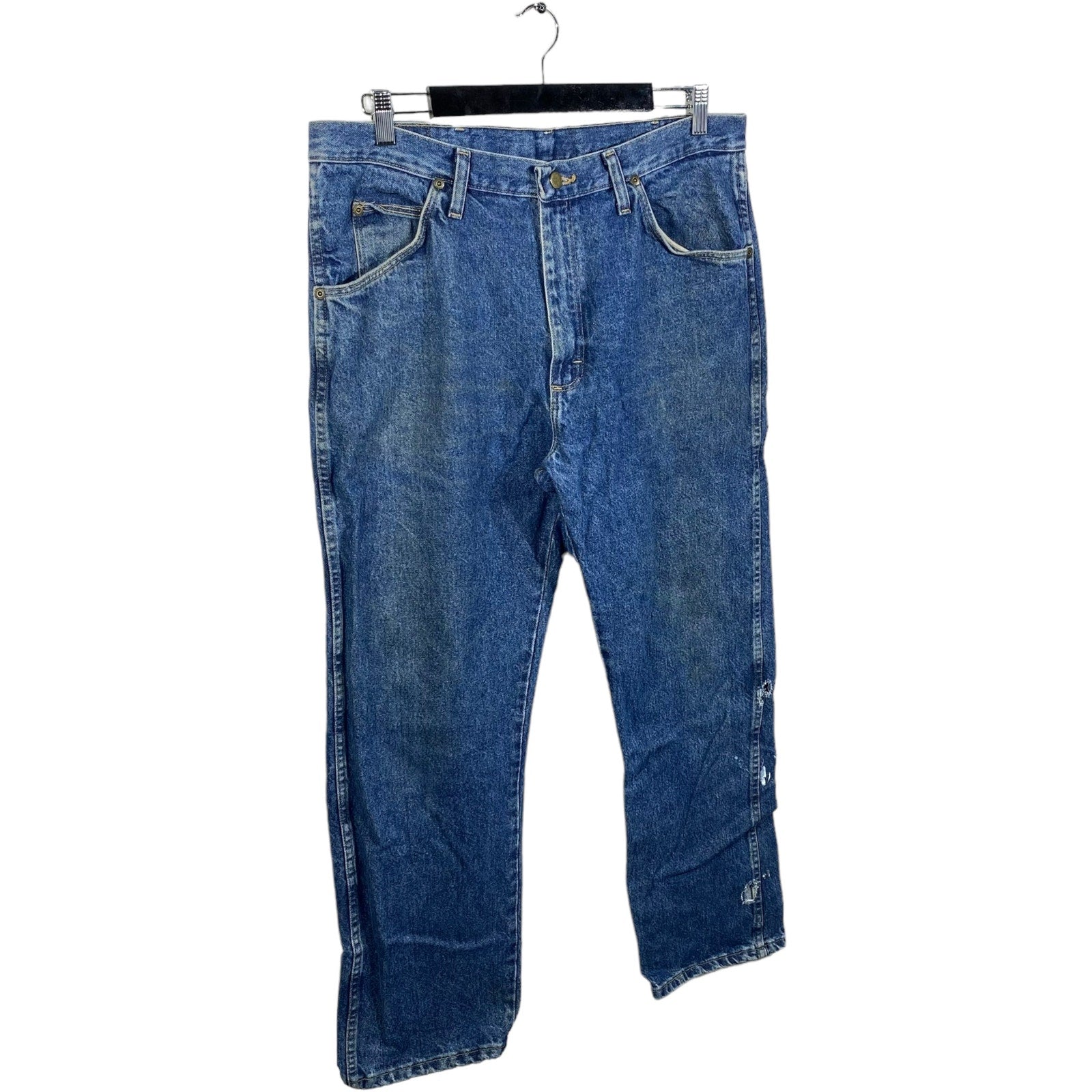 Collection of Wrangler Zip Fly Distressed Straight Leg Dark Wash Denim Pants in a gallery layout