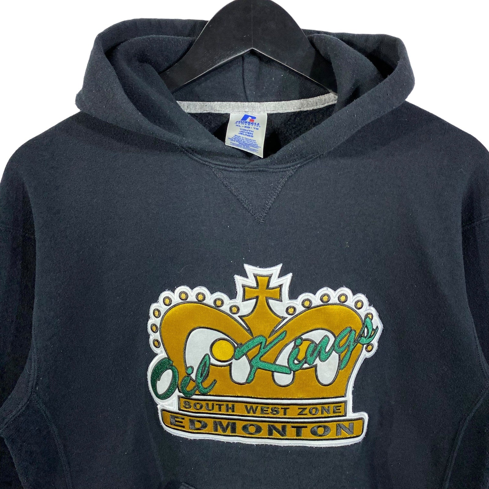 Collection of Youth Russell Athletic Edmonton Oil Kings Hockey Hoodie in a gallery layout