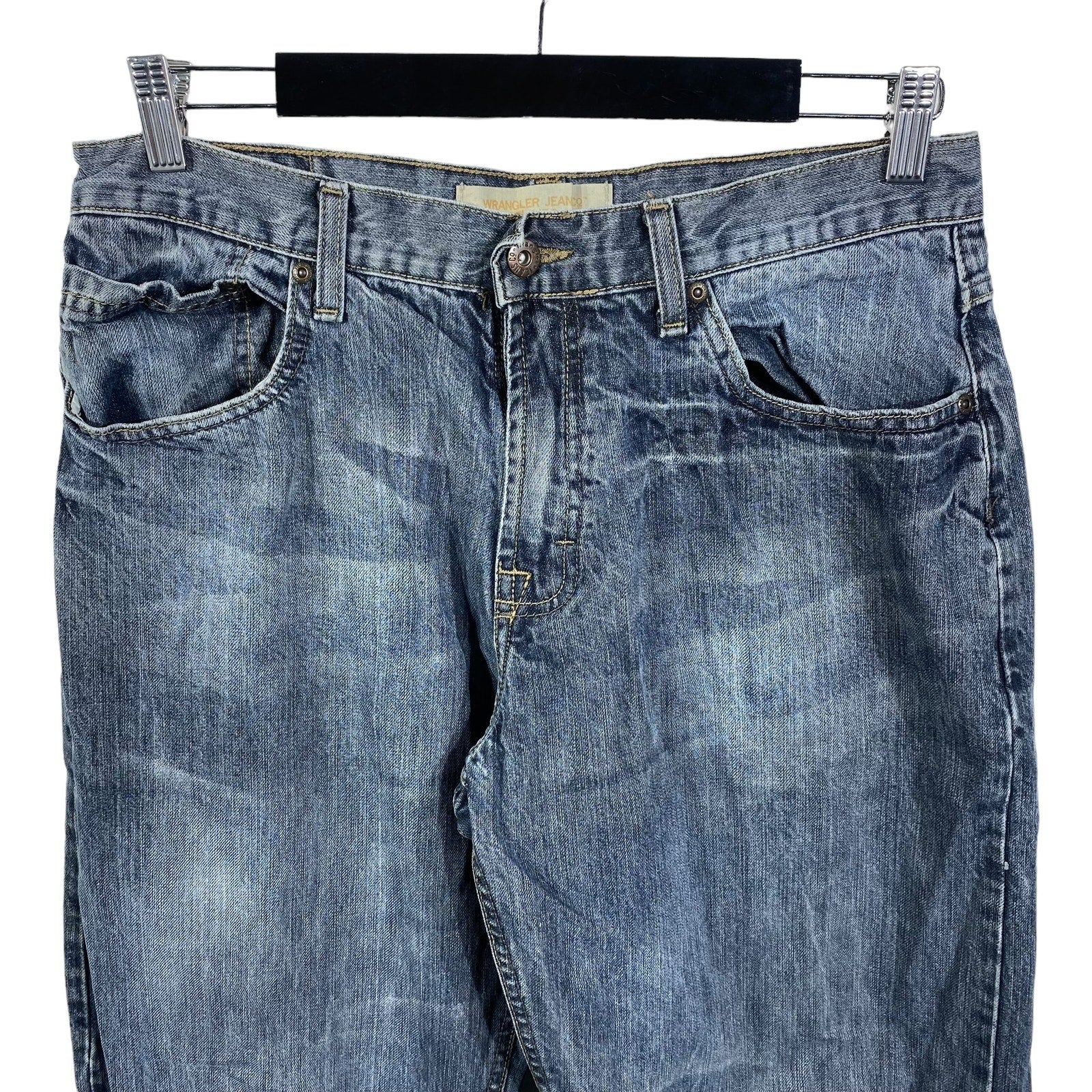 Collection of Wrangler Straight Leg Loose Dark Wash Denim Pants in a gallery layout