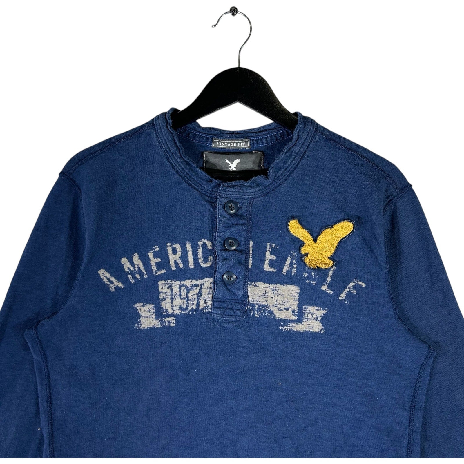 Collection of American Eagle Patch Spell Out Henley Long Sleeve in a gallery layout