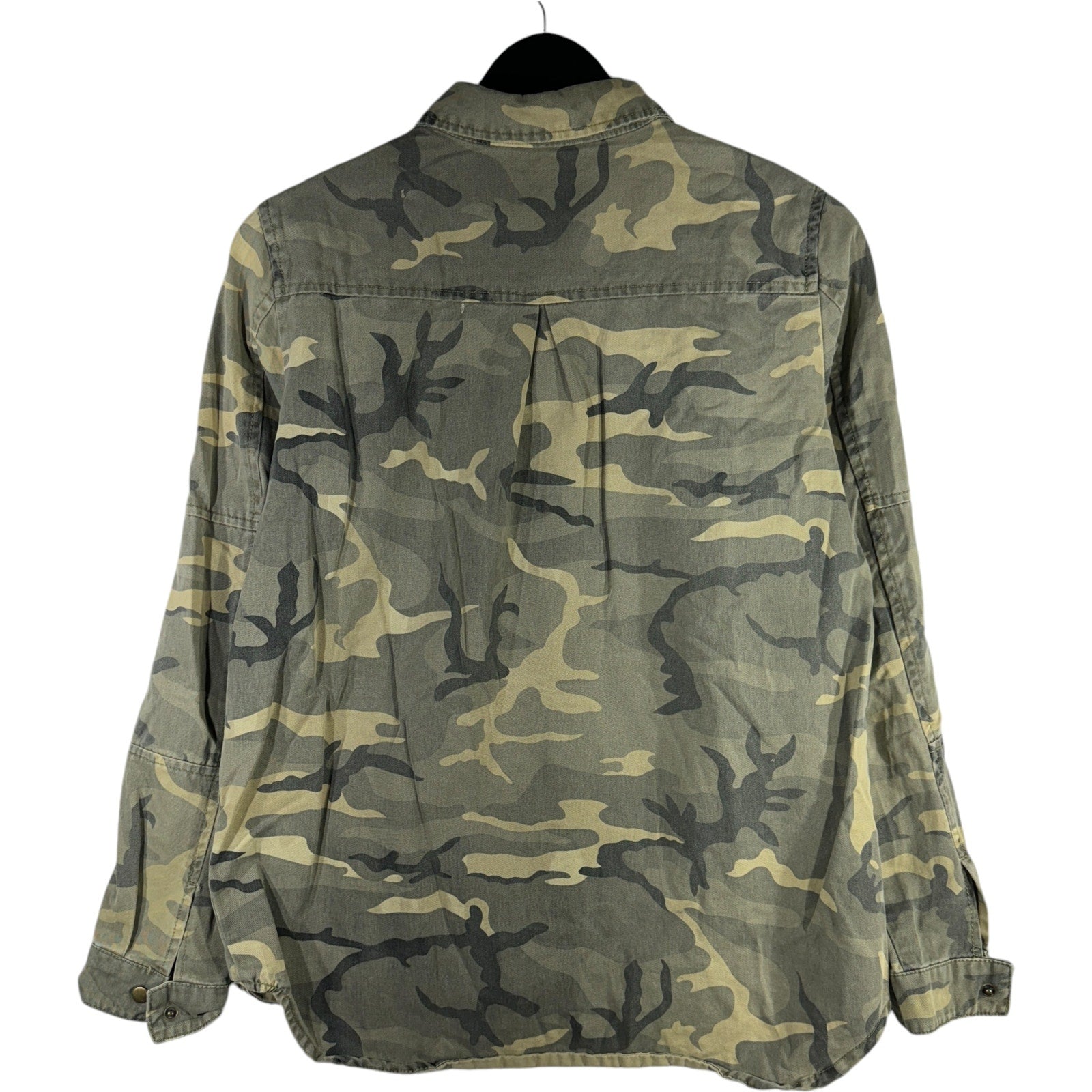 Collection of Zara Trafaluc Camo Military Long Sleeve Button Up in a gallery layout