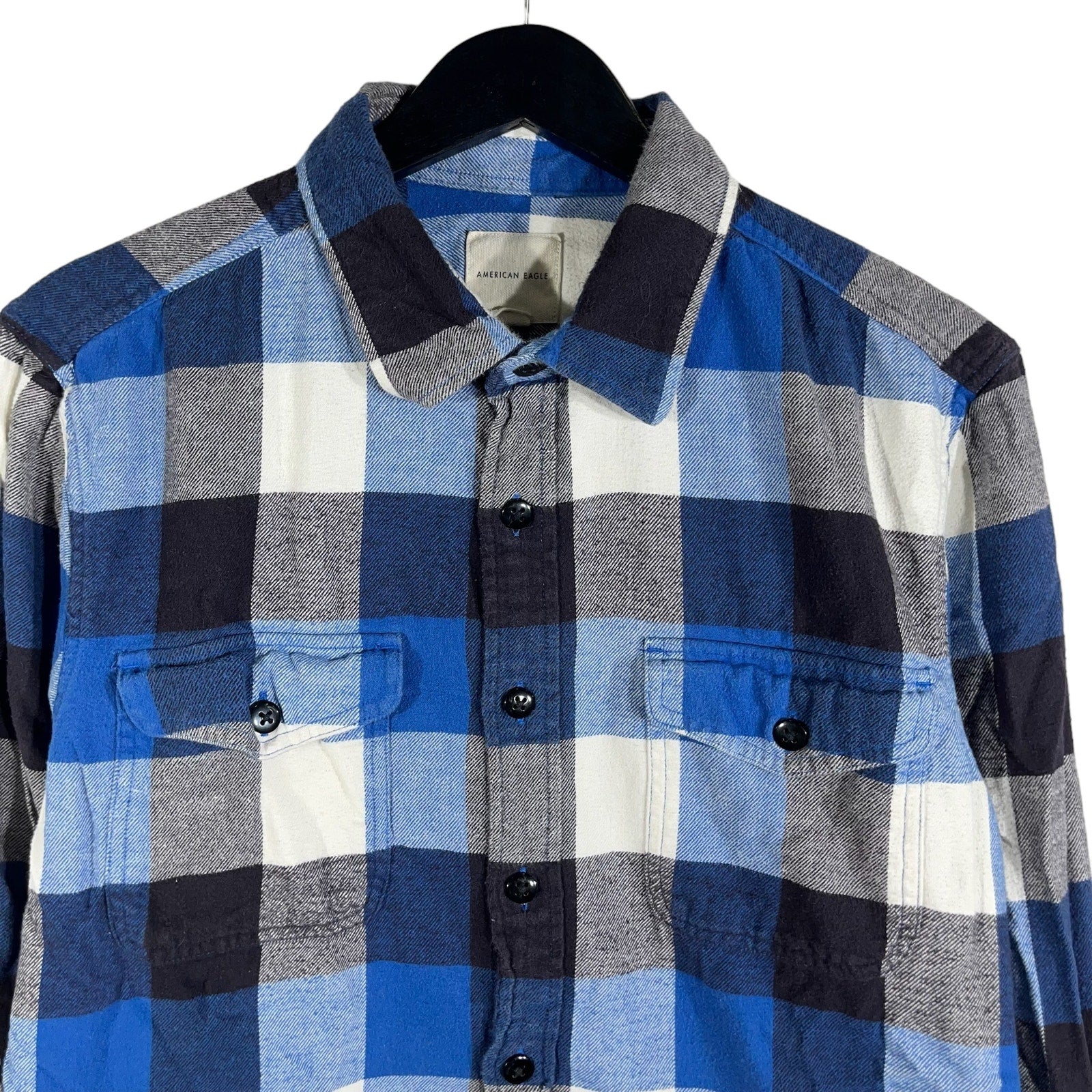 Collection of American Eagle Plaid Long Sleeve Flannel in a gallery layout
