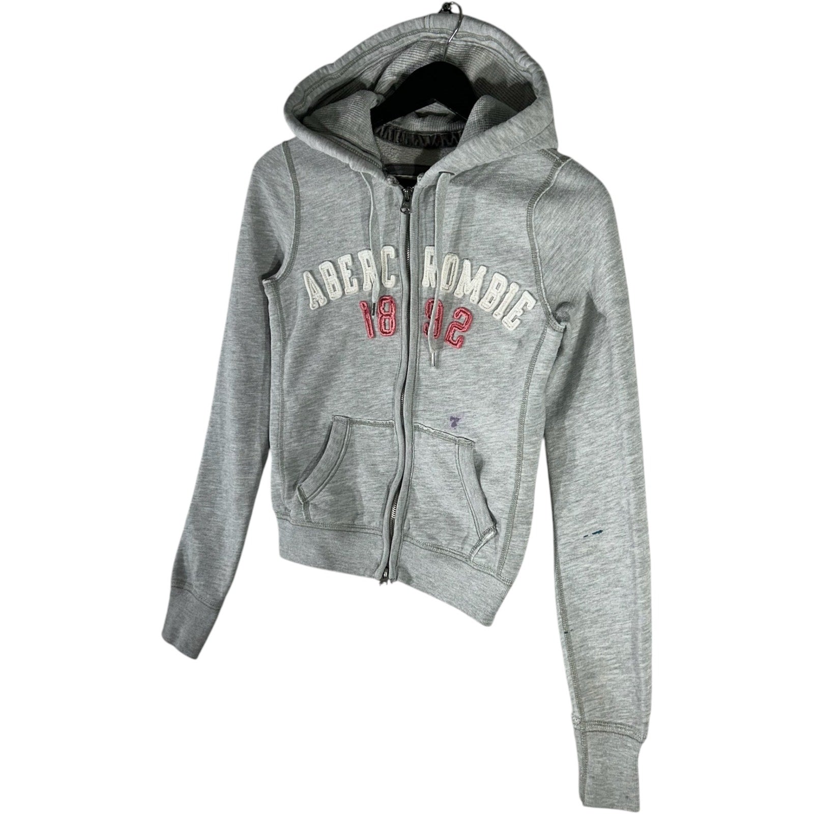 Collection of Women's Abercrombie & Fitch Spellout Logo Full Zip Hoodie in a gallery layout