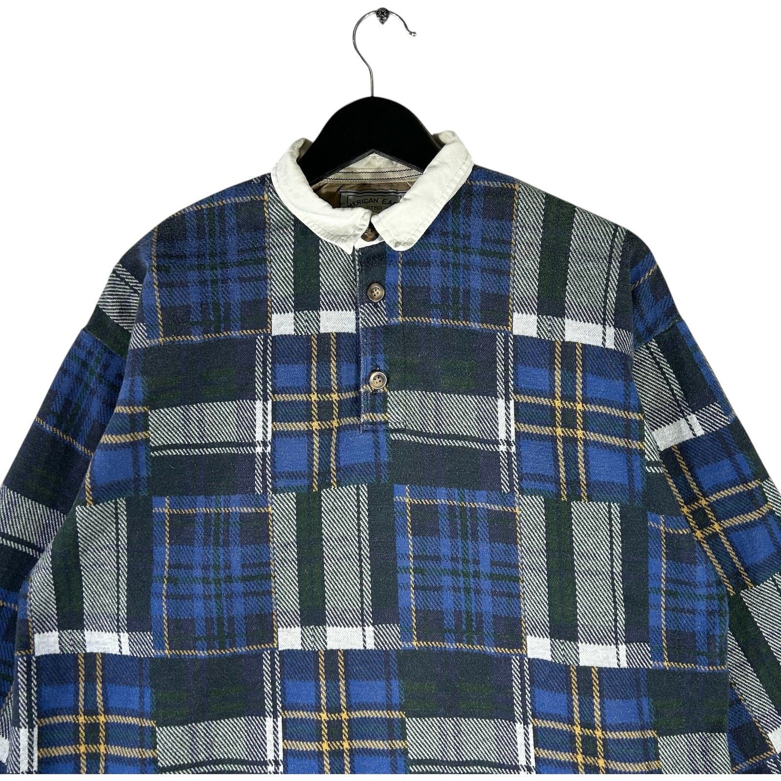 Collection of American Eagle Plaid Long Sleeve Rugby Polo in a gallery layout