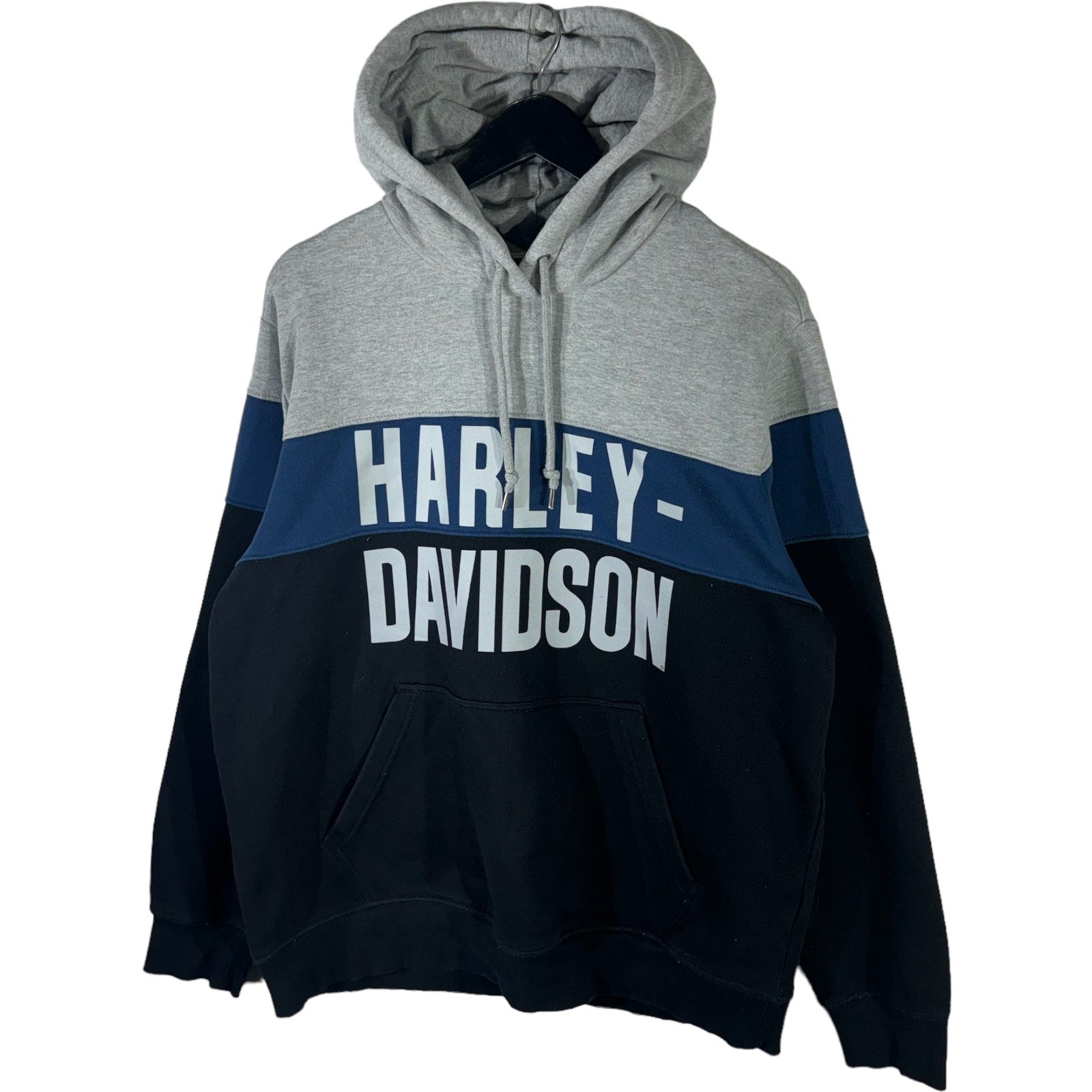 Collection of Harley Davidson Color Block Spellout Hoodie in a gallery layout