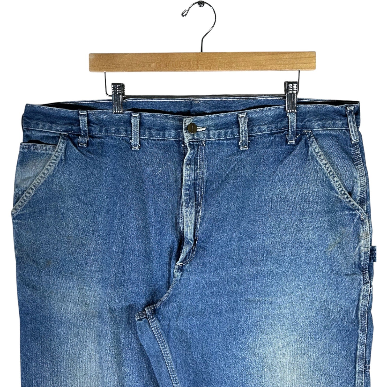 Collection of Carhartt Denim Straight Leg Carpenter Jeans 44x30 in a gallery layout