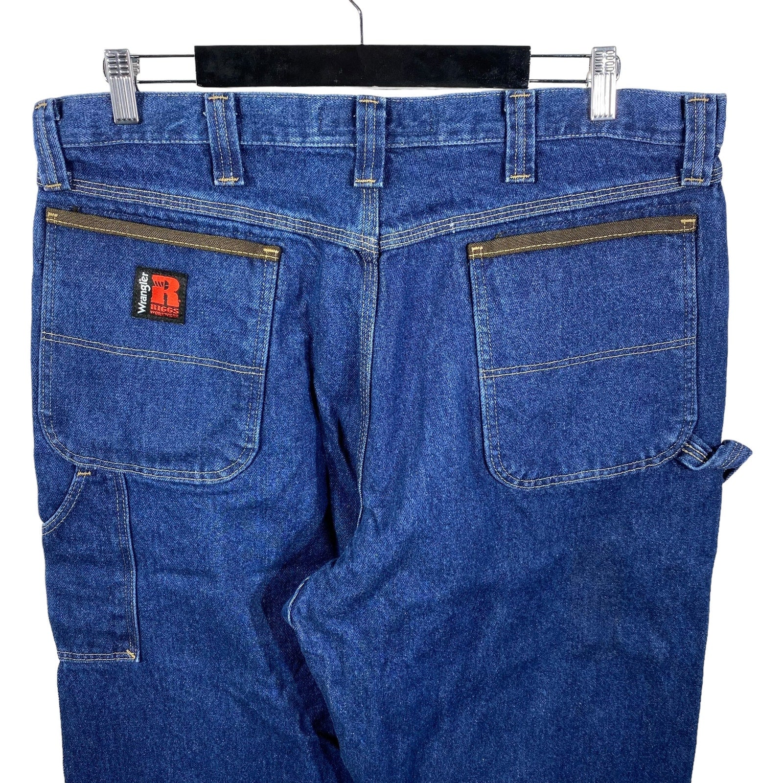 Collection of Wrangler Rigs Workwear Zip Fly Carpenter Straight Leg Denim Pants in a gallery layout