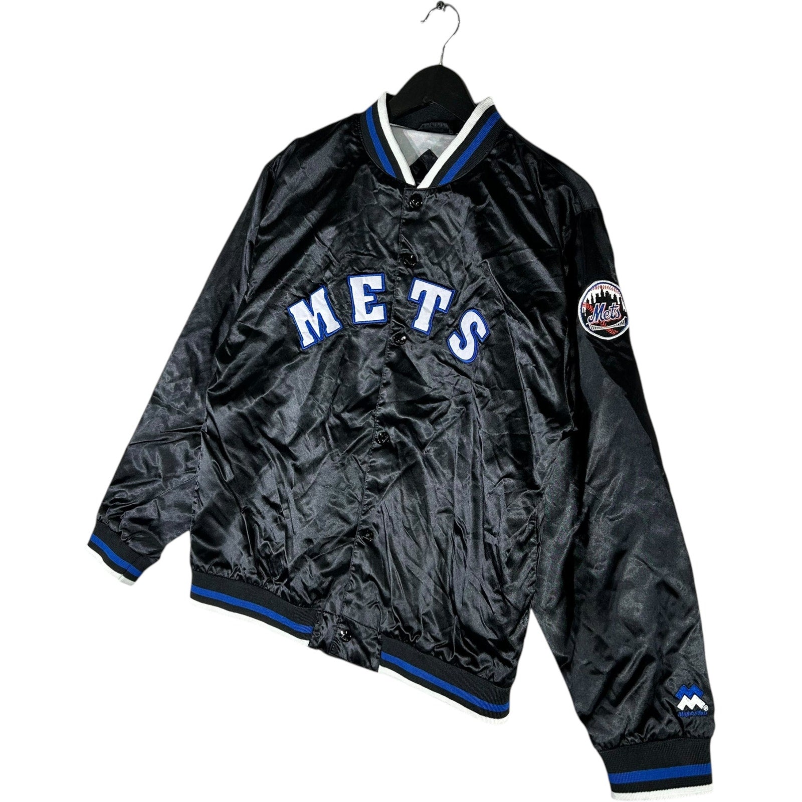 Collection of Vintage Youth Mighty Mac Sports New York Mets Satin Jacket in a gallery layout