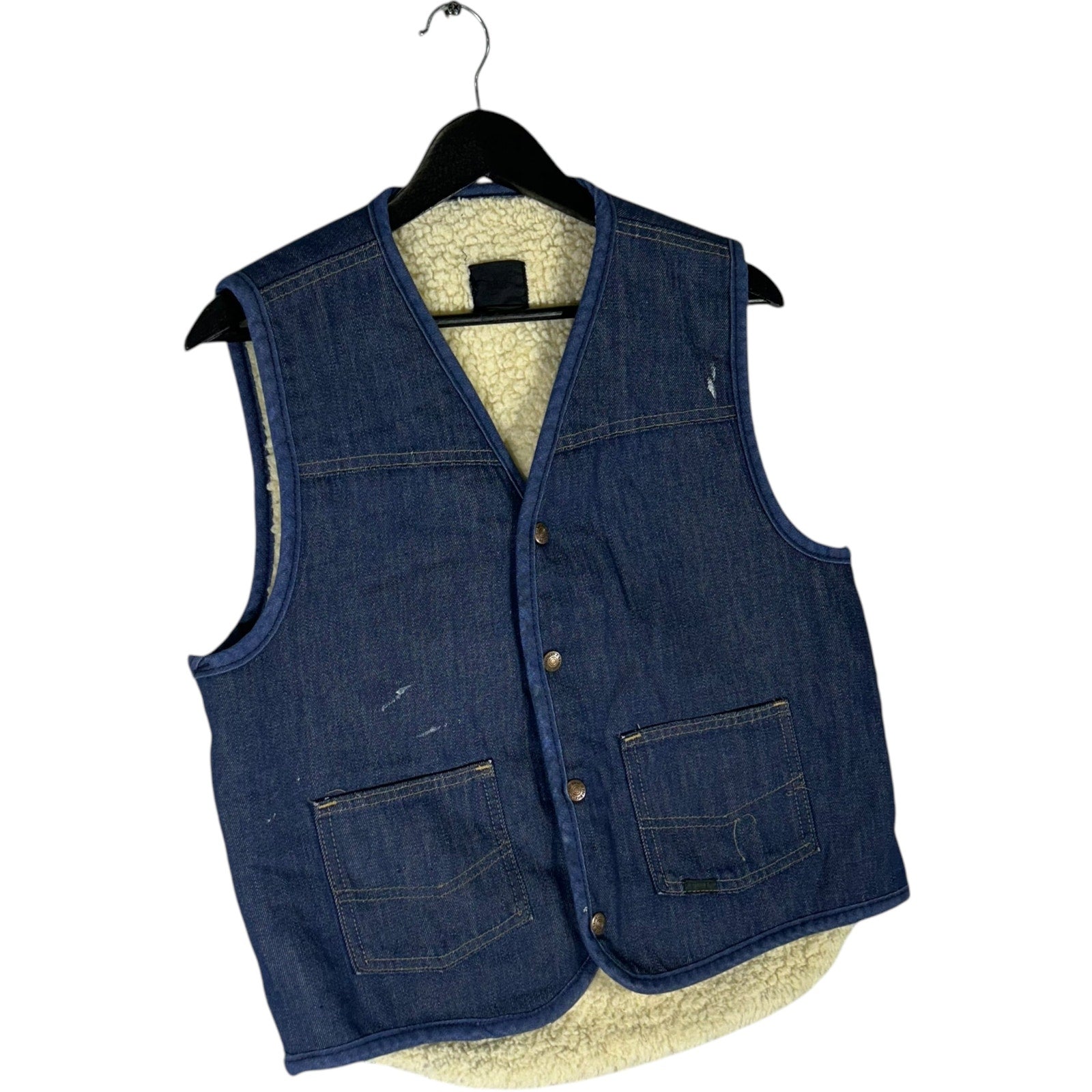Collection of Denim Sherpa Lined Button Up Vest in a gallery layout