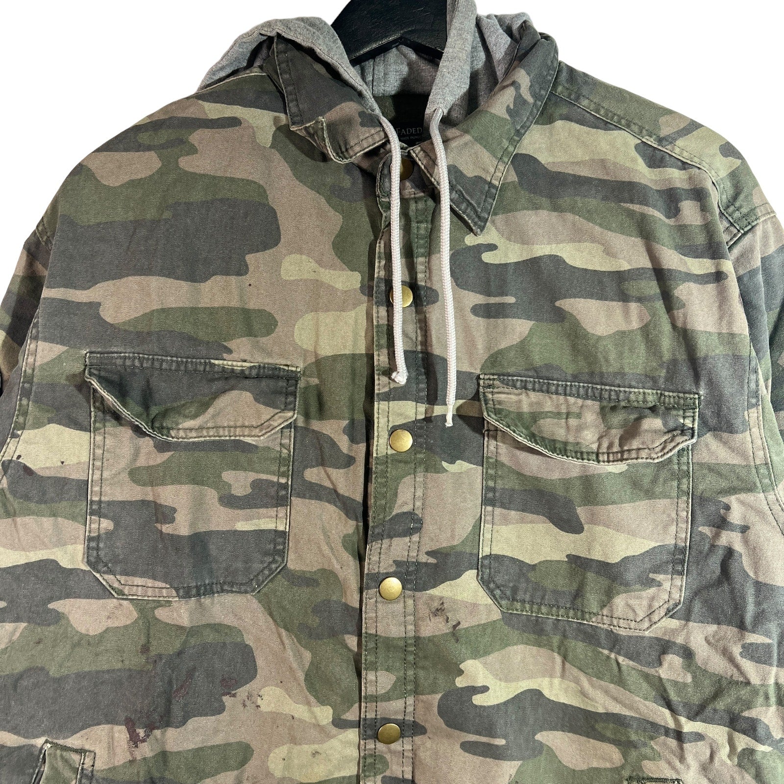 Collection of Faded Glory Hooded Button Down Camo Jacket in a gallery layout