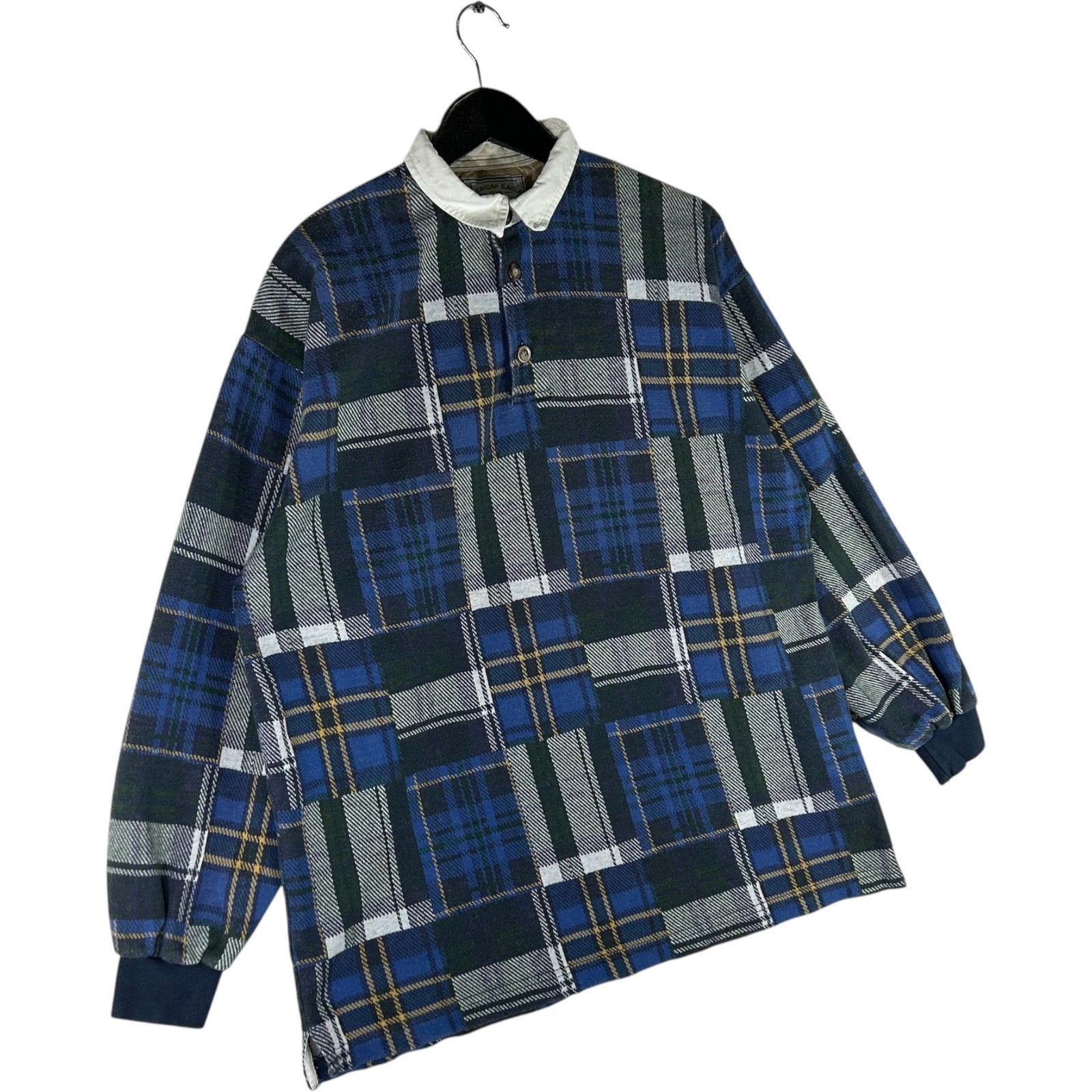 Collection of American Eagle Plaid Long Sleeve Rugby Polo in a gallery layout