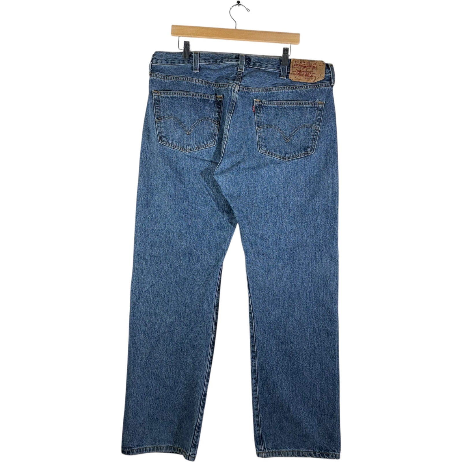 Collection of Levi Strauss 501 Denim Straight Leg Jeans 39 x 31.5 in a gallery layout