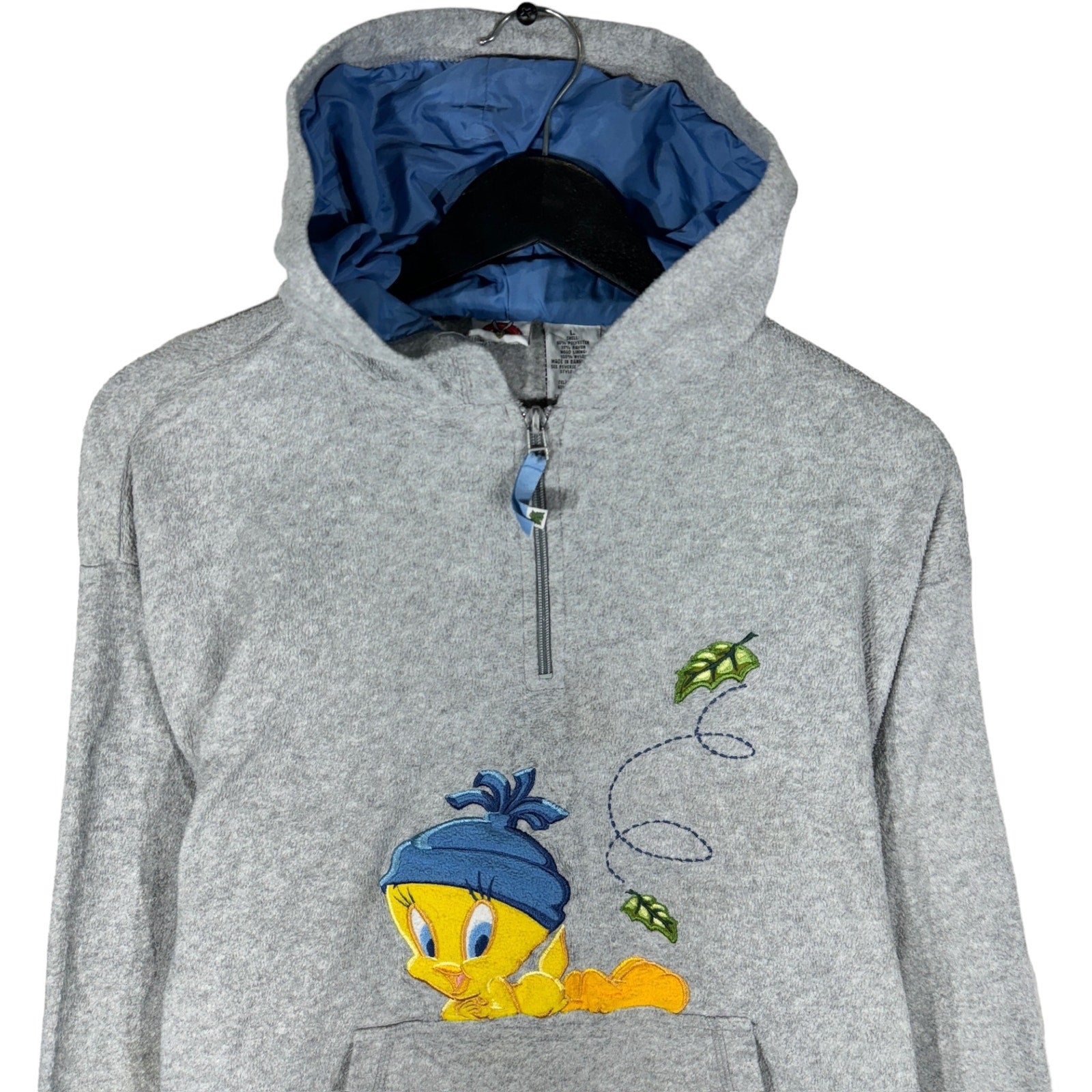 Collection of Vintage Looney Tunes Tweety Bird 1/4 Zip Hoodie in a gallery layout