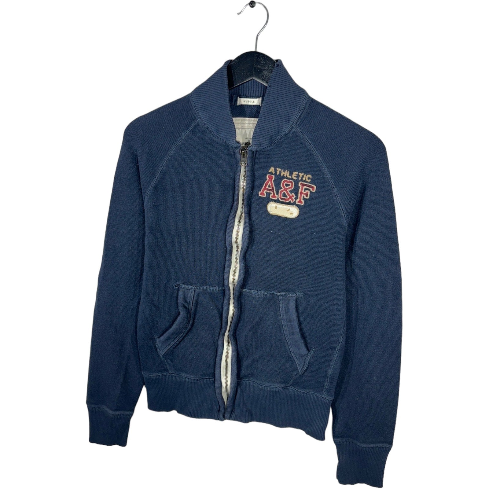 Collection of Abercrombie & Fitch Muscle Fit Full Zip Cotton Knit Jacket in a gallery layout