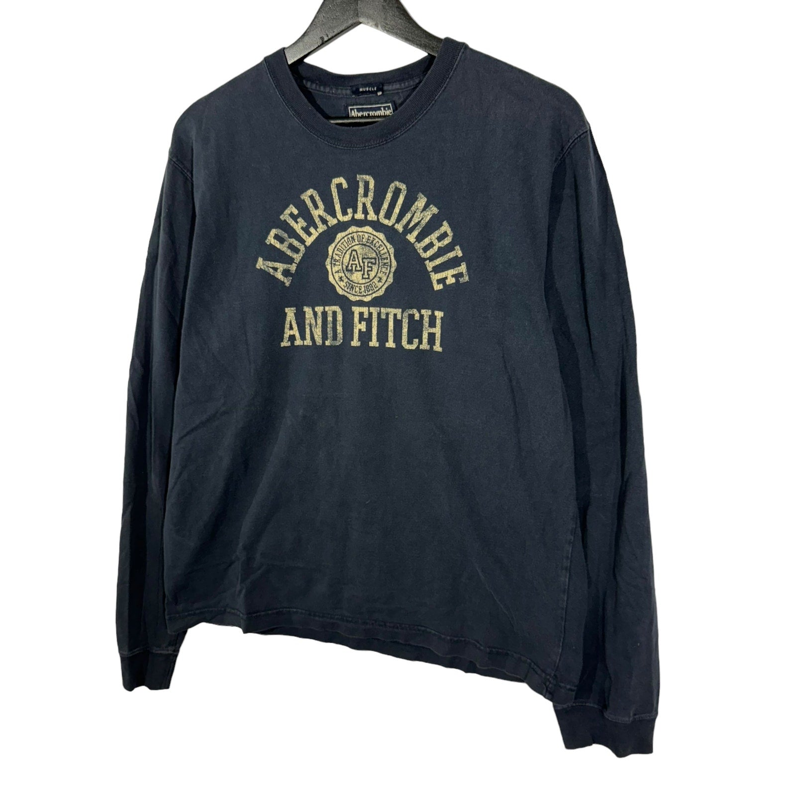 Collection of Abercrombie & Fitch Long Sleeve Spellout Tee in a gallery layout