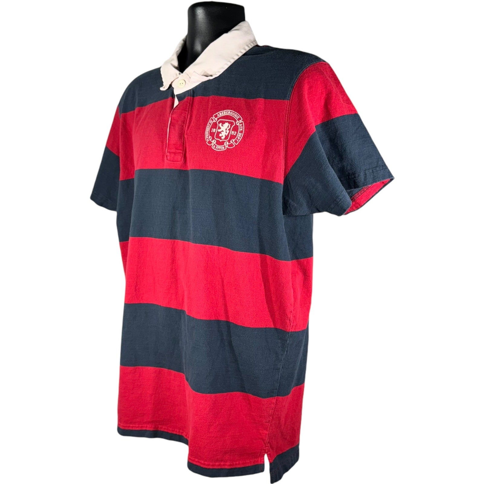 Collection of Abercrombie & Fitch Striped Short Sleeve Rugby in a gallery layout