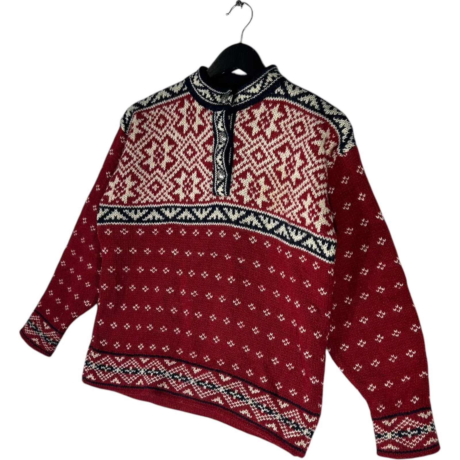 Collection of Women's L.L. Bean Quarter Button Geometric Sweater in a gallery layout